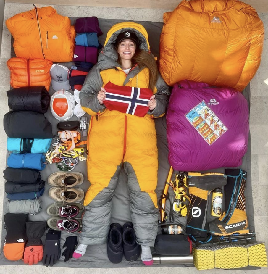 Ane Færøvig with all her mountaineering equipment (copyright Ane Færøvig)