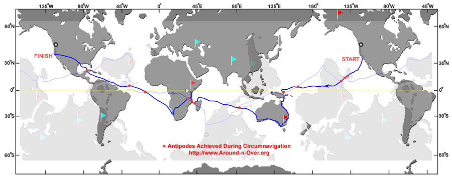 Route and Antipodes of Erden's expedition (copyright Erden Eruc)